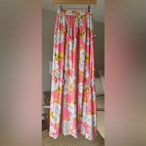 Tularosa Pink Floral Maxi Skirt with White and Yellow Flowers